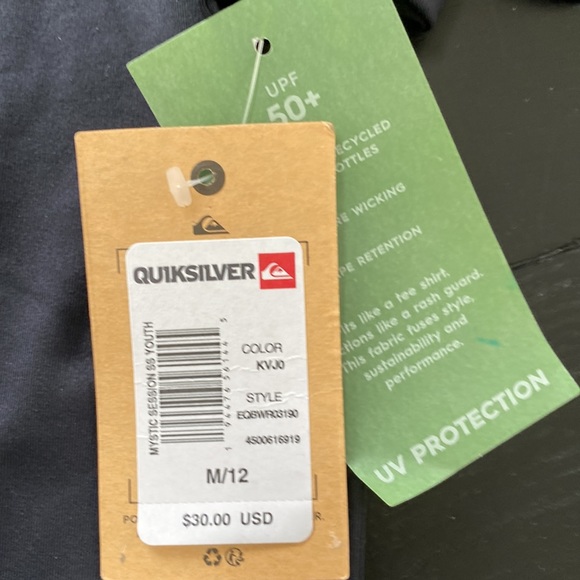 NWT Quicksilver Kids Mystic Short Sleeve Rashguard. Medium Kids 12. Black - Picture 2 of 5